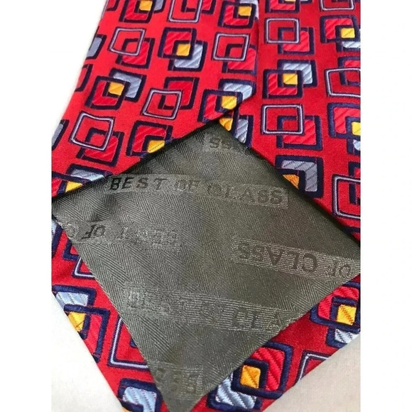 Robert Talbott "Best of Class" Red Square Geometric 100% Silk Classic Neck Tie - Picture 3 of 5